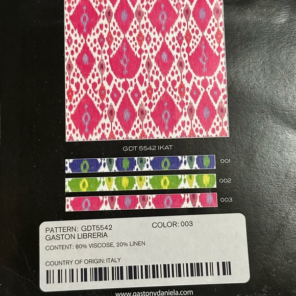 Gaston y Daniela Fabric Sample Remnant Ikat 11” Rojo Pink Purple Crafts - Picture 6 of 14